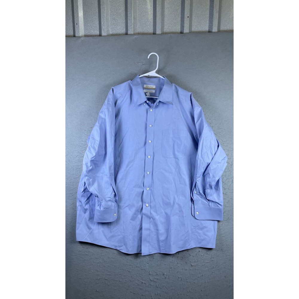 Gold Label Roundtree & Yorke Dress Shirt Men 18.5 34 Blue Excellent Non-Iron Big